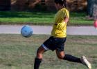 Daniela Alzate, GK for Ranger, kicks the ball on a free kick