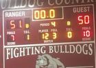 The Lady Bulldogs' Scoreboard after their first district win.