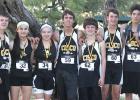 Cisco HS XC Medalists from Clyde l. to r. Cameron Burleson, Diamond Charles, Savannah Forester, Reece Cary, David Kearns, Kobe Conring, Juan Lopez Flores.