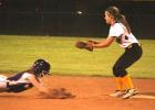 Jali Greene prepares to tag out the Merkel runner trying to get back to the base.